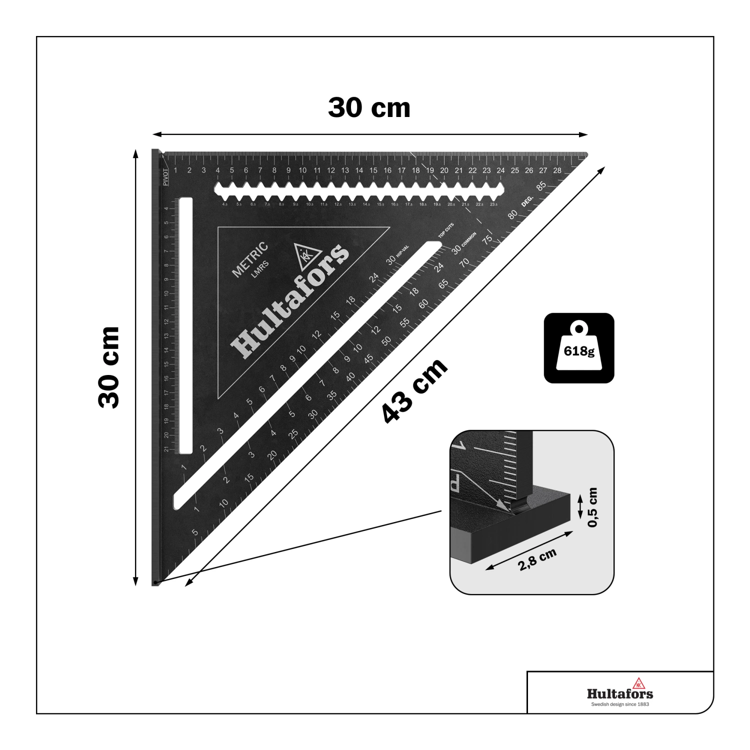 Hultafors LMRS Metric Rafter Square Meetdriehoek - 30 cm-image