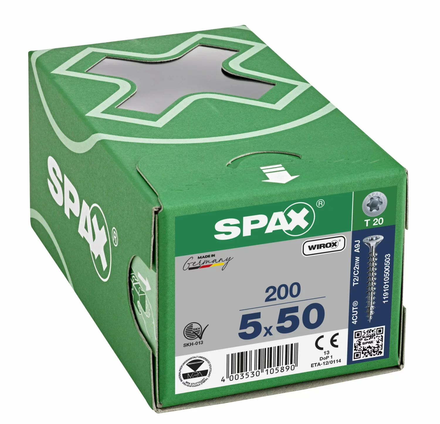 SPAX 1191010000000 Universele schroef - T-STAR plus T20 - 5.0 x 50mm - Platverzonken kop - Voldraad - WIROX (200st)-image