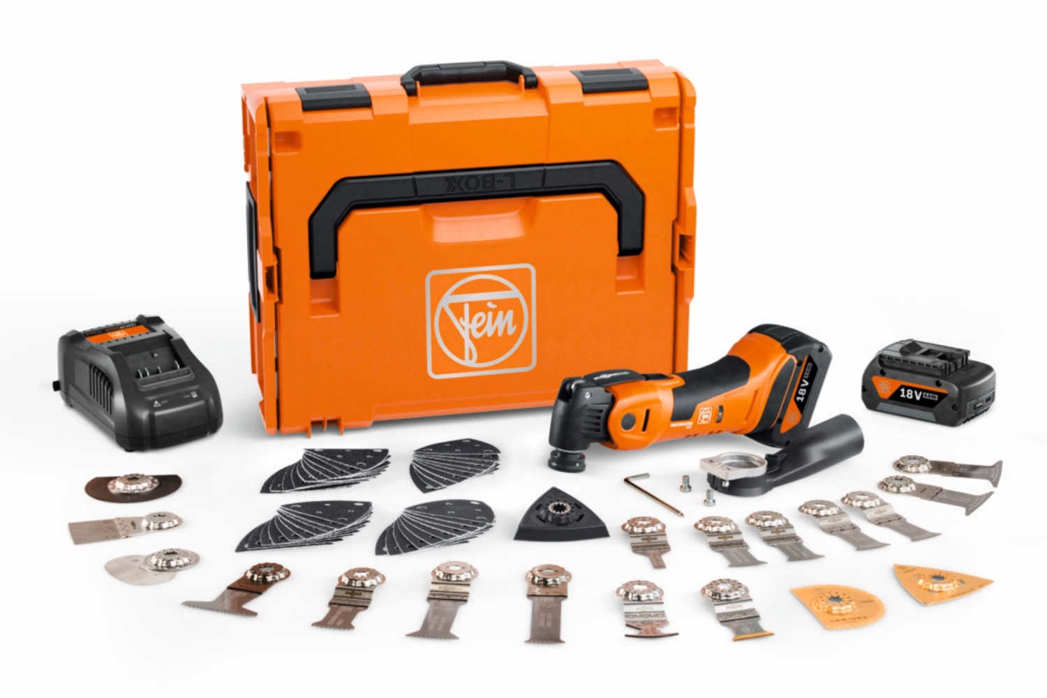 Fein AMM700 Multimaster Max Top 18V Li-ion Accu Multitool set (1x 4.0Ah) in L-Boxx incl. 60-Delige accessoires set-image