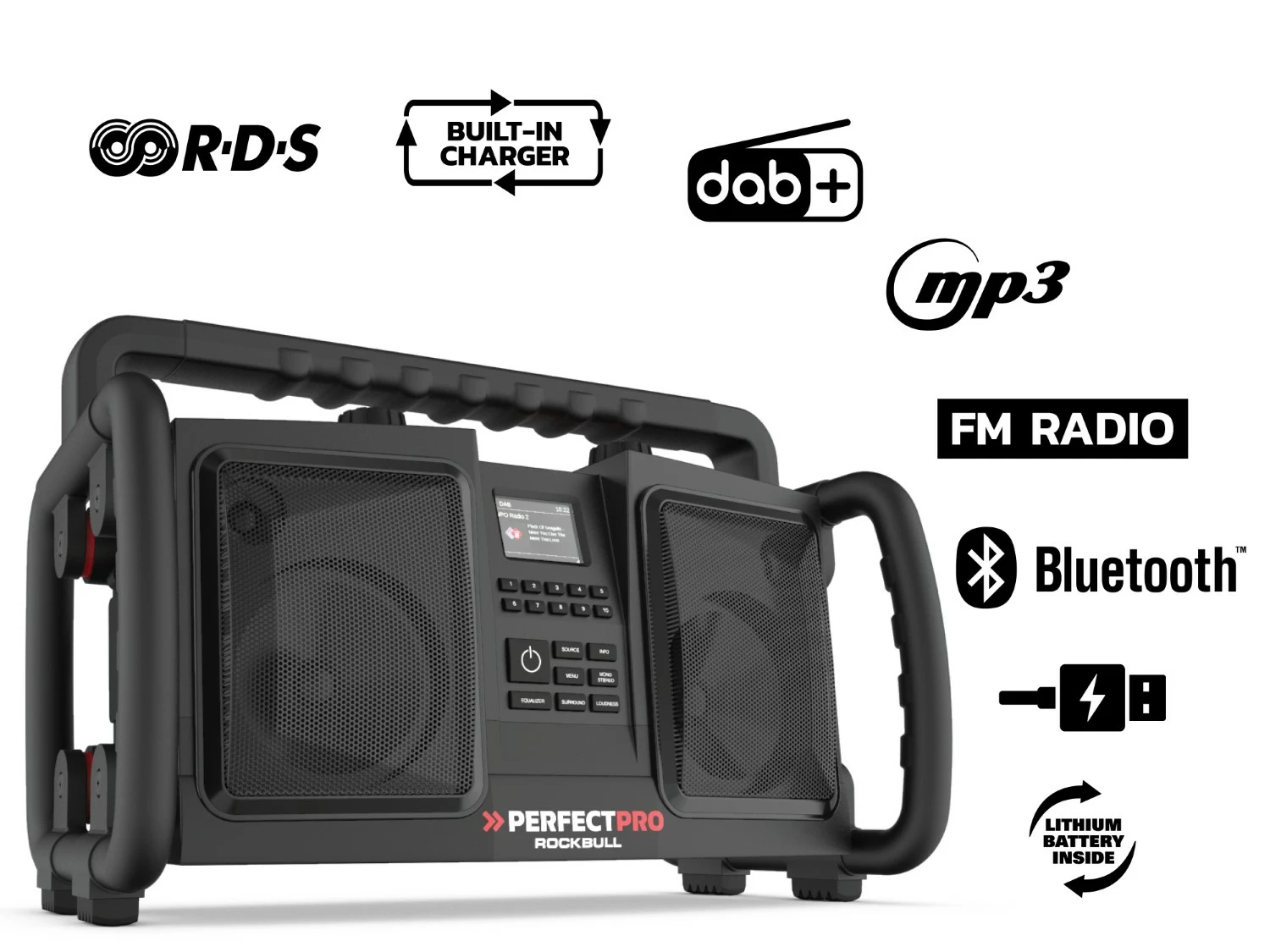 PerfectPro RB2 Rockbull Bouwradio - FM RDS / DAB+ - AUX-in - bluetooth - werkt op netstroom en batterij-image