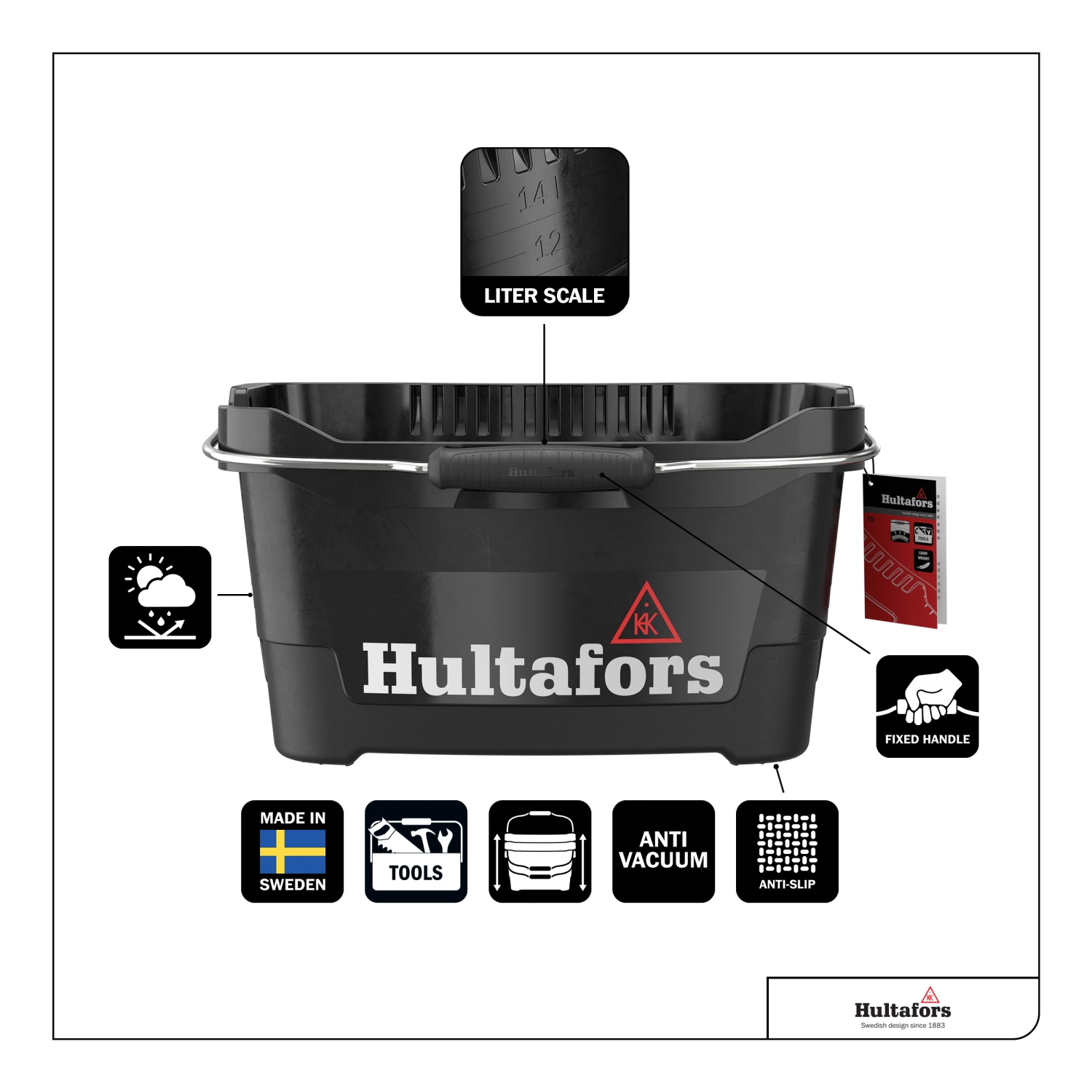 Hultafors TB-15 Tool Bucket Gereedschapsemmer - 15L - Zwart-image