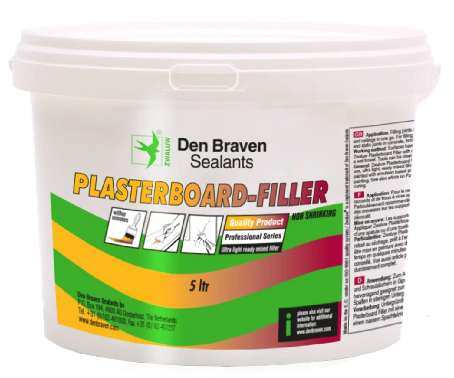 Zwaluw Den Braven 12002321 Plasterboard Filler Vulpasta - Wit - 5000ml-image