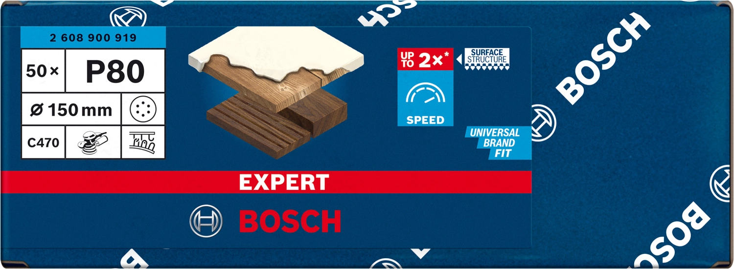 Bosch 2608900919 EXPERT Schuurvel C470 Best for Wood and Paint - 150mm - K80 - 6 gaten (50st)-image
