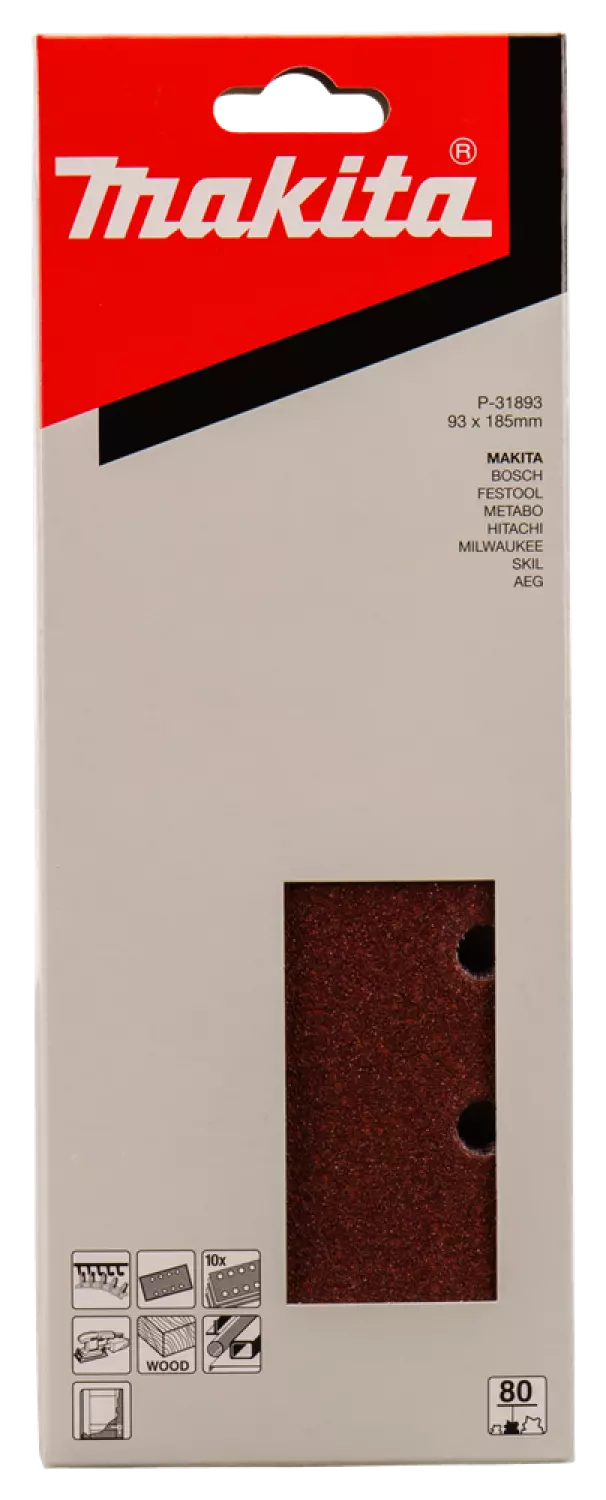 Makita P-31893 Vlak schuurvel Red - K80 - 93 x 185mm (10st)-image