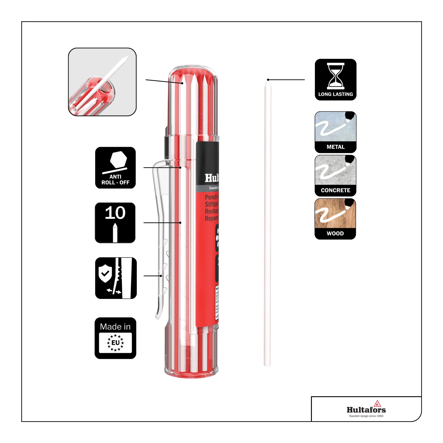 Hultafors HRD-W Markeerpotlood navulling (10st) - Wit-image