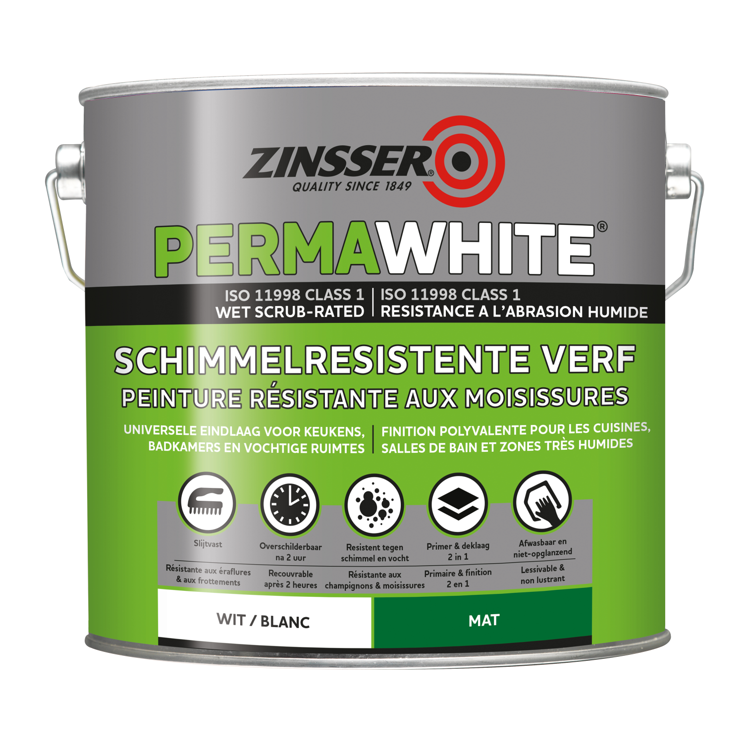 Zinsser Permawhite mat - Badkamermuurverf - wit - 2,5L-image