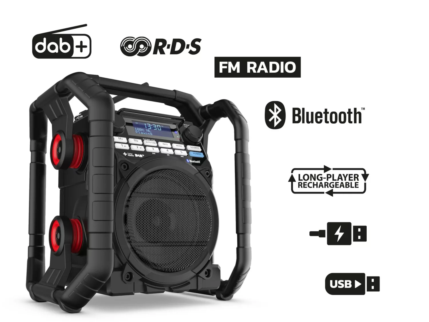 PerfectPro TP3 Bouwradio - FM RDS - DAB+ - Bluetooth - aux in - werkt op stroom & batterij-image