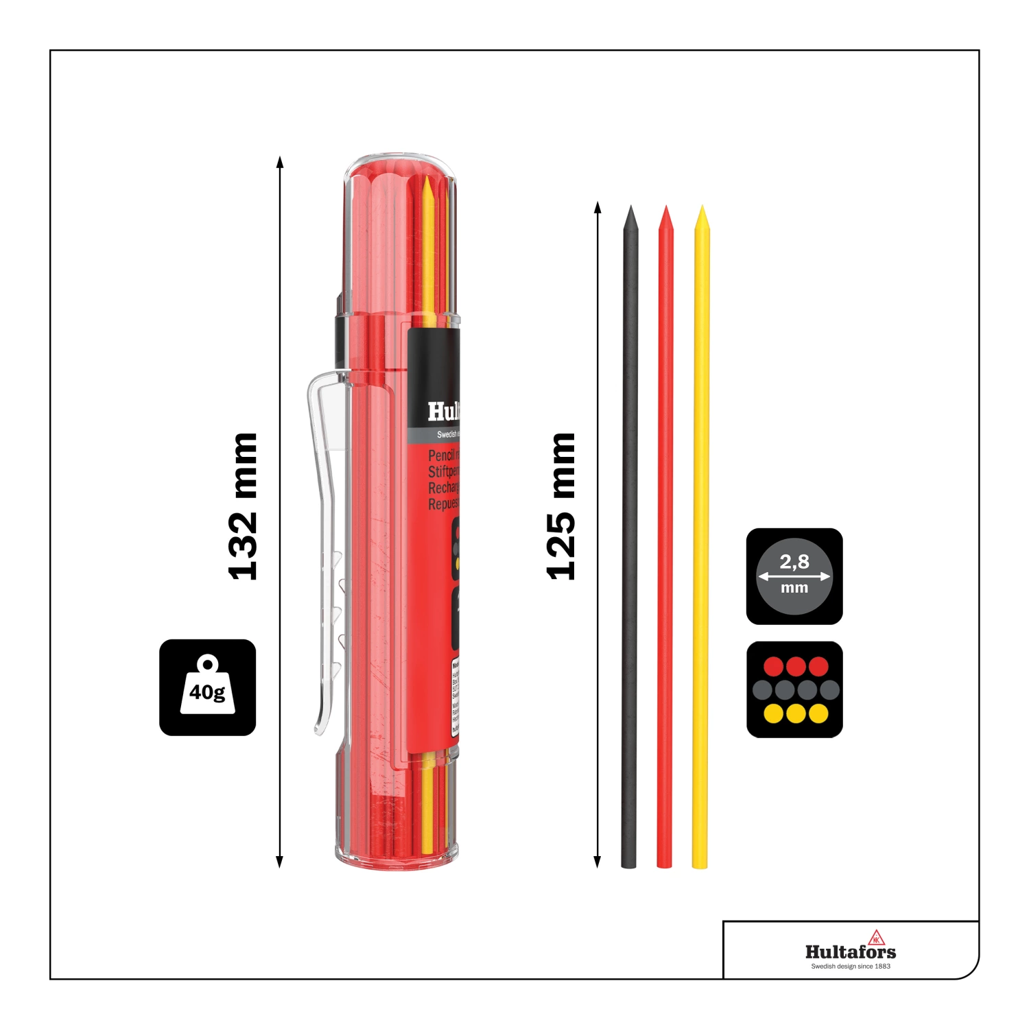 Hultafors HRD GRY Markeerpotlood navulling (10st) - Grijs, Rood en Geel-image
