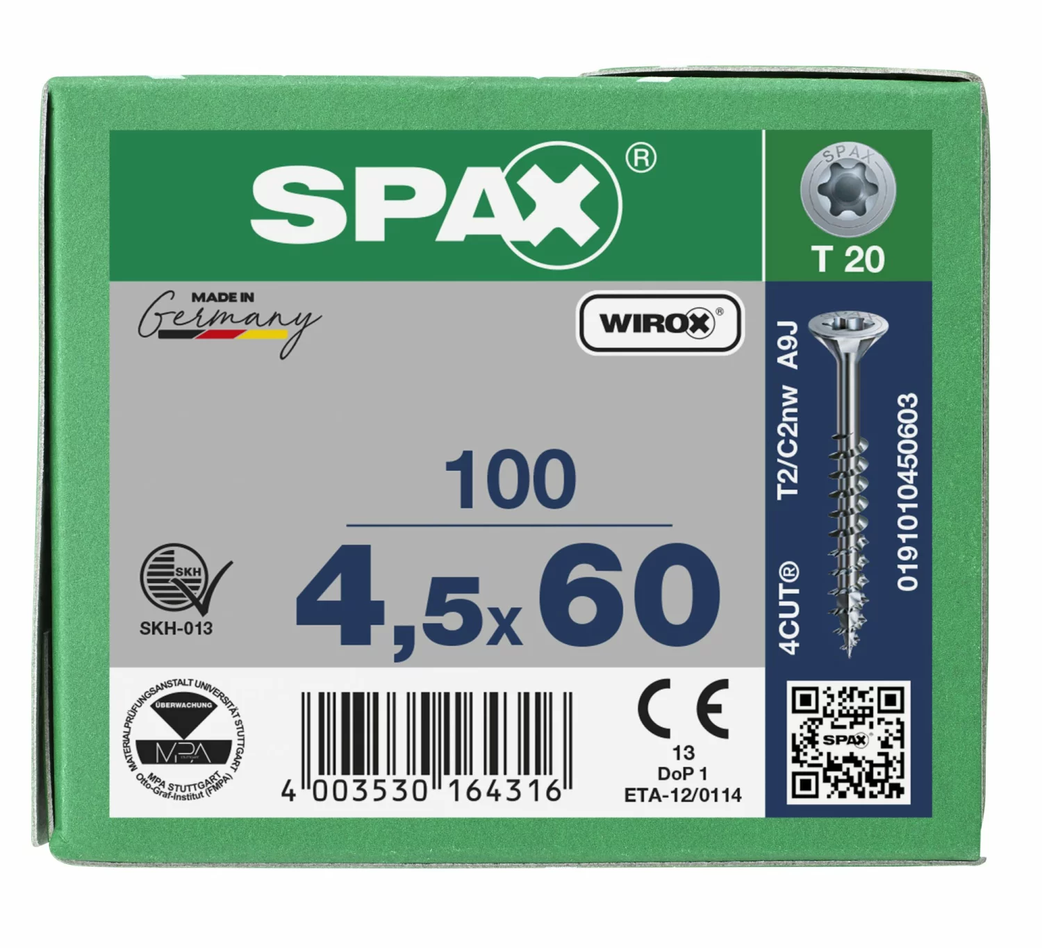 SPAX 191010450603 Universele schroef, Verzonken kop, 4.5 x 60, Deeldraad, T-STAR plus TX20 - WIROX - 100 stuks-image