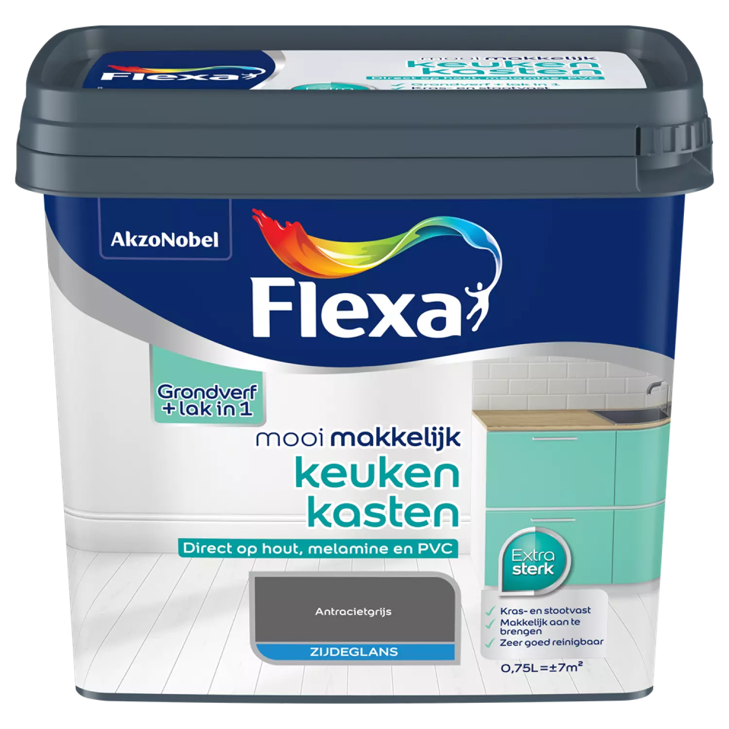 Flexa Mooi Makkelijk Keukenkasten Zijdeglans - antraciet - 0,75L-image