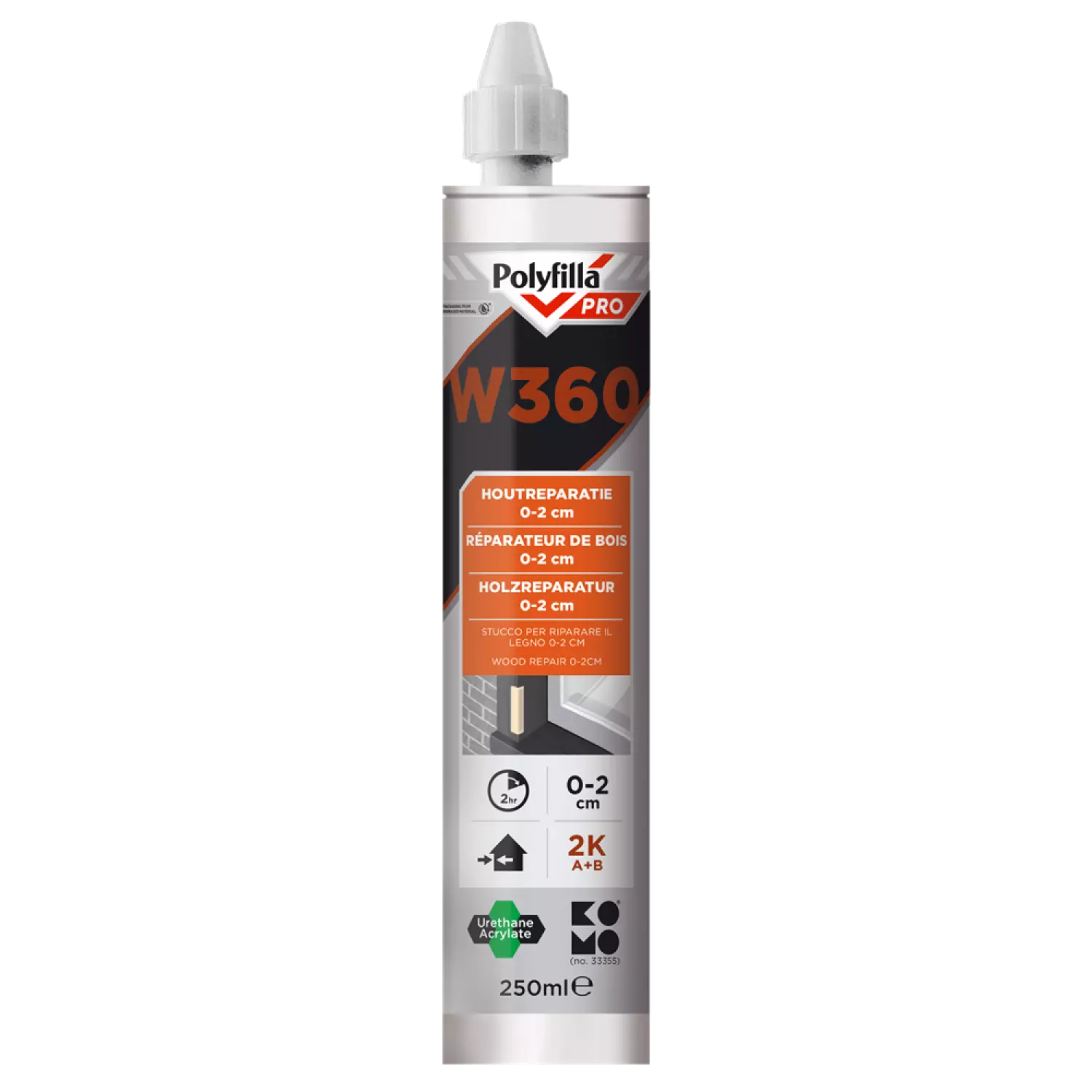 Polyfilla W360 2K Houtreparatie 250 Ml (2In1 Koker)-image