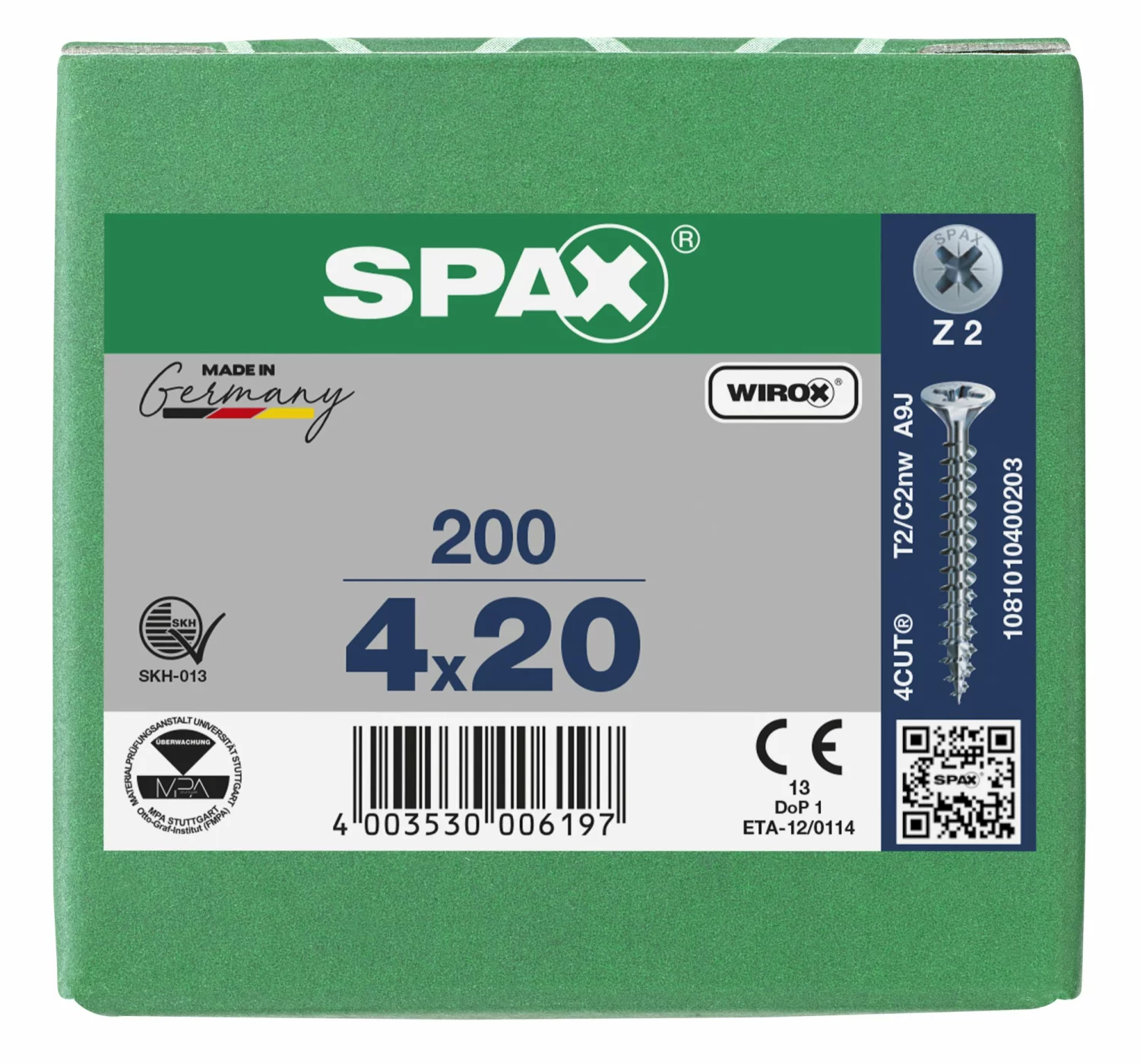 SPAX 1081010400203 Universele schroef - Z2 - 4.0 x 20mm - Verzonken kop - Voldraad - WIROX (200st)-image