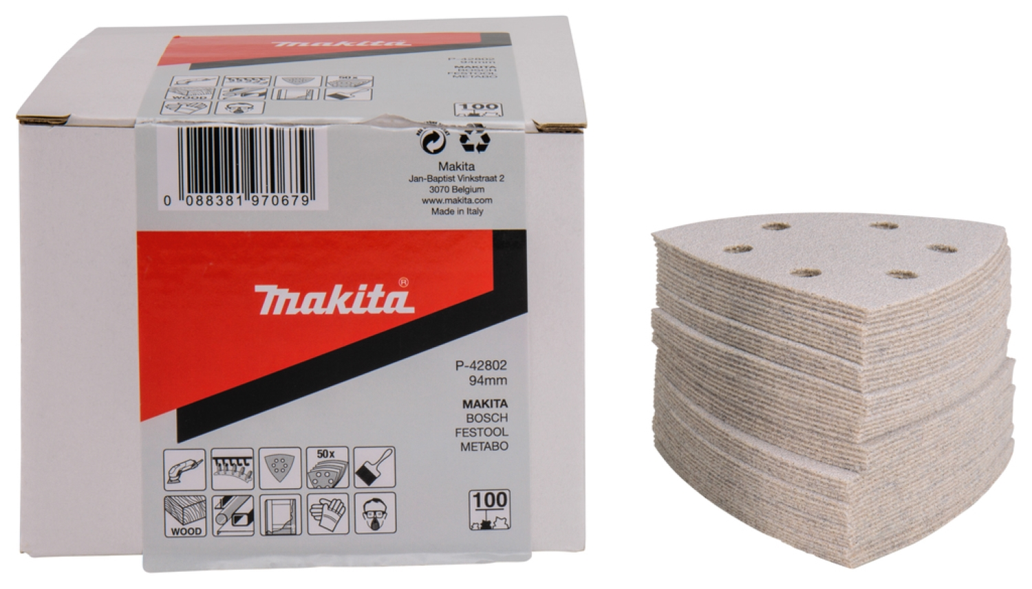 Makita P-42802 Deltaschuurvellen - 94 x K100 - Hout (50st)-image