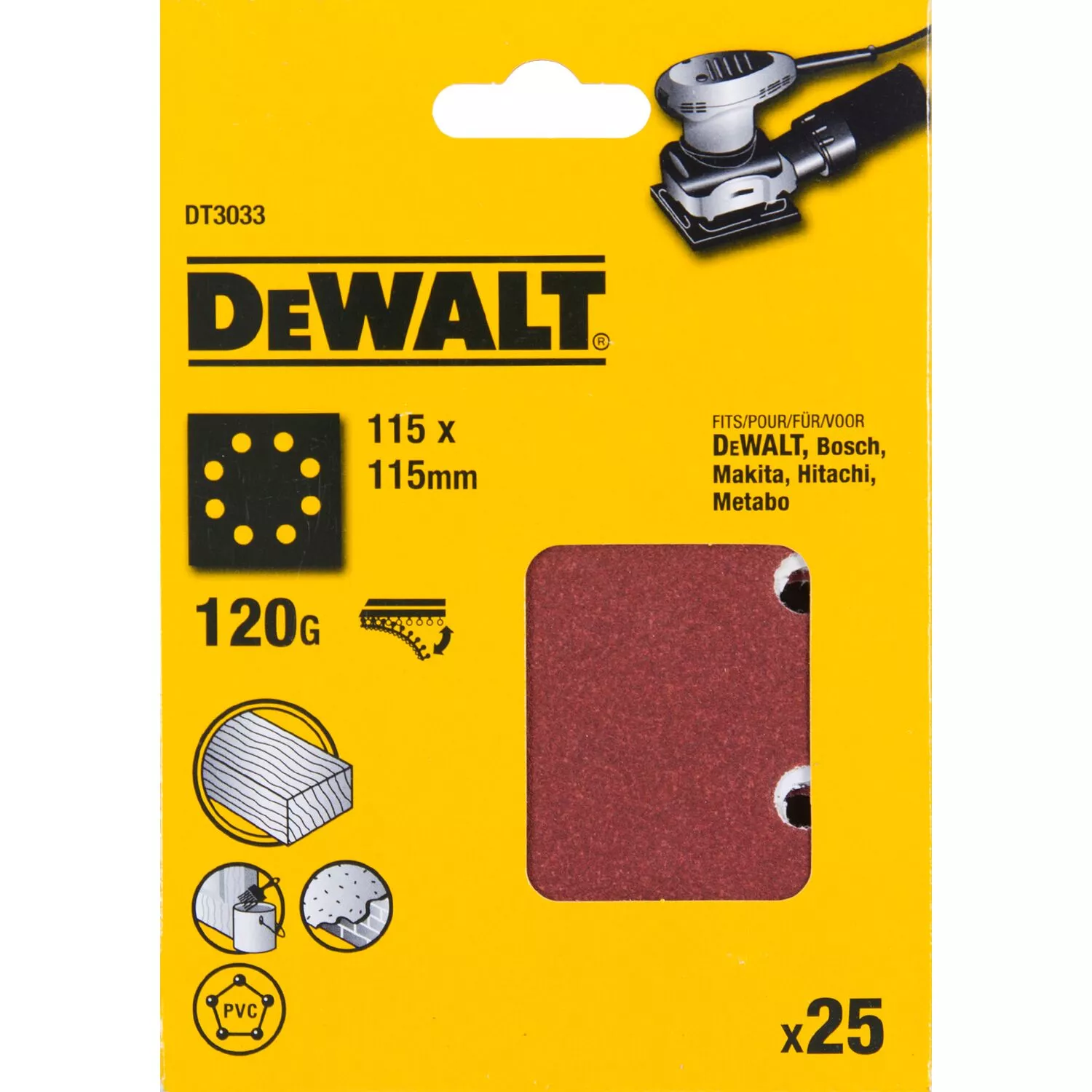 DeWALT DT3033 Vlak schuurvel - K120 - 115 x 115mm (25st)-image
