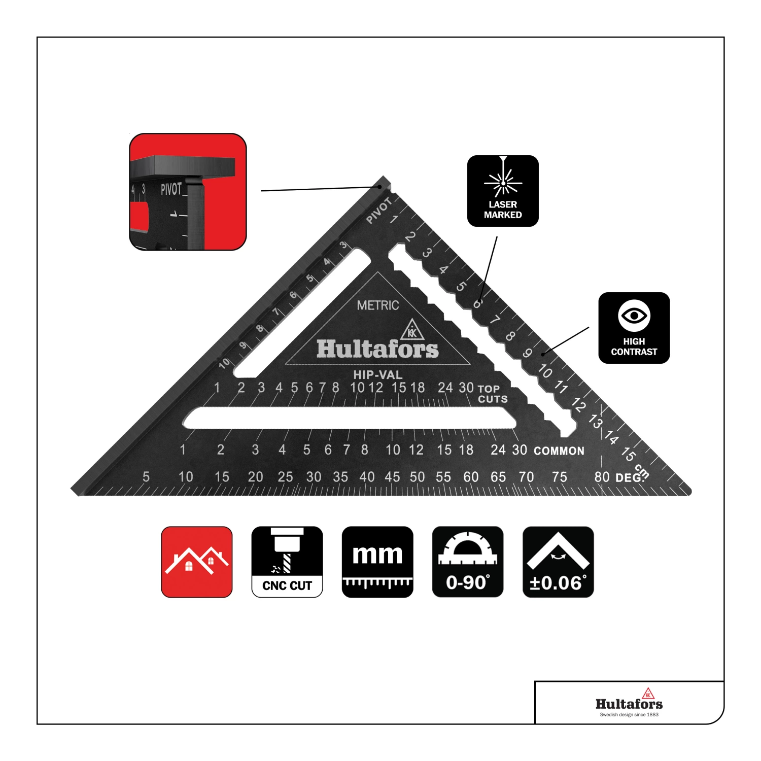 Hultafors MMRS Metric Rafter Square Meetdriehoek - 18 cm-image