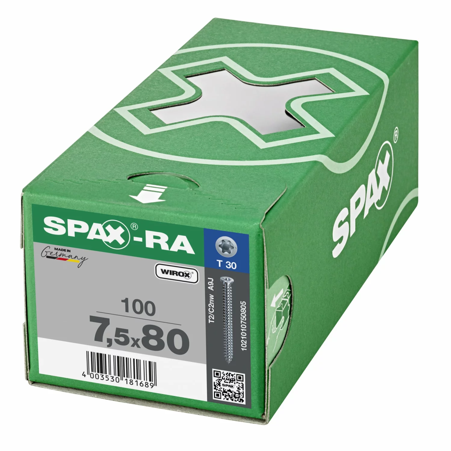 SPAX-Ra 1021010750805 Kozijnschroef, Platverzonken kop, 7.5 x 80, Voldraad, T-STAR plus TX30 - WIROX - 100 stuks-image