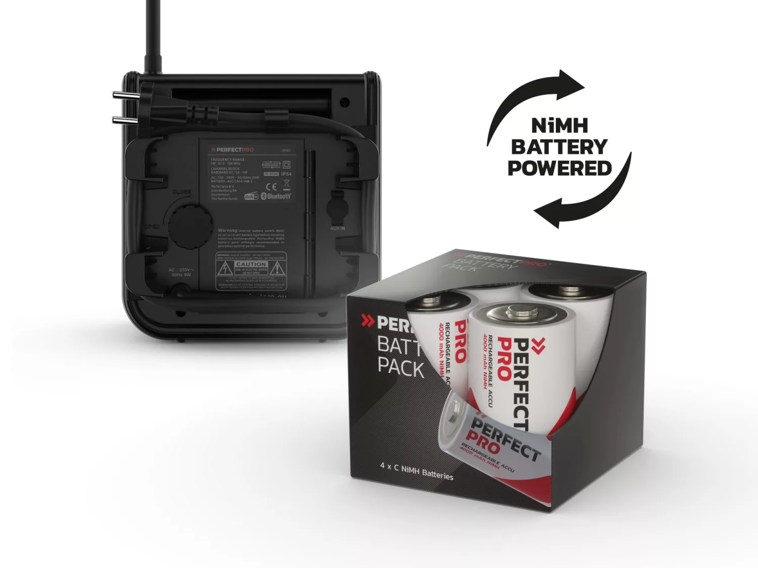 PerfectPro DABPRO2 Bouwradio - FM RDS / DAB+ - AUX-in - bluetooth - werkt op netstroom en batterij