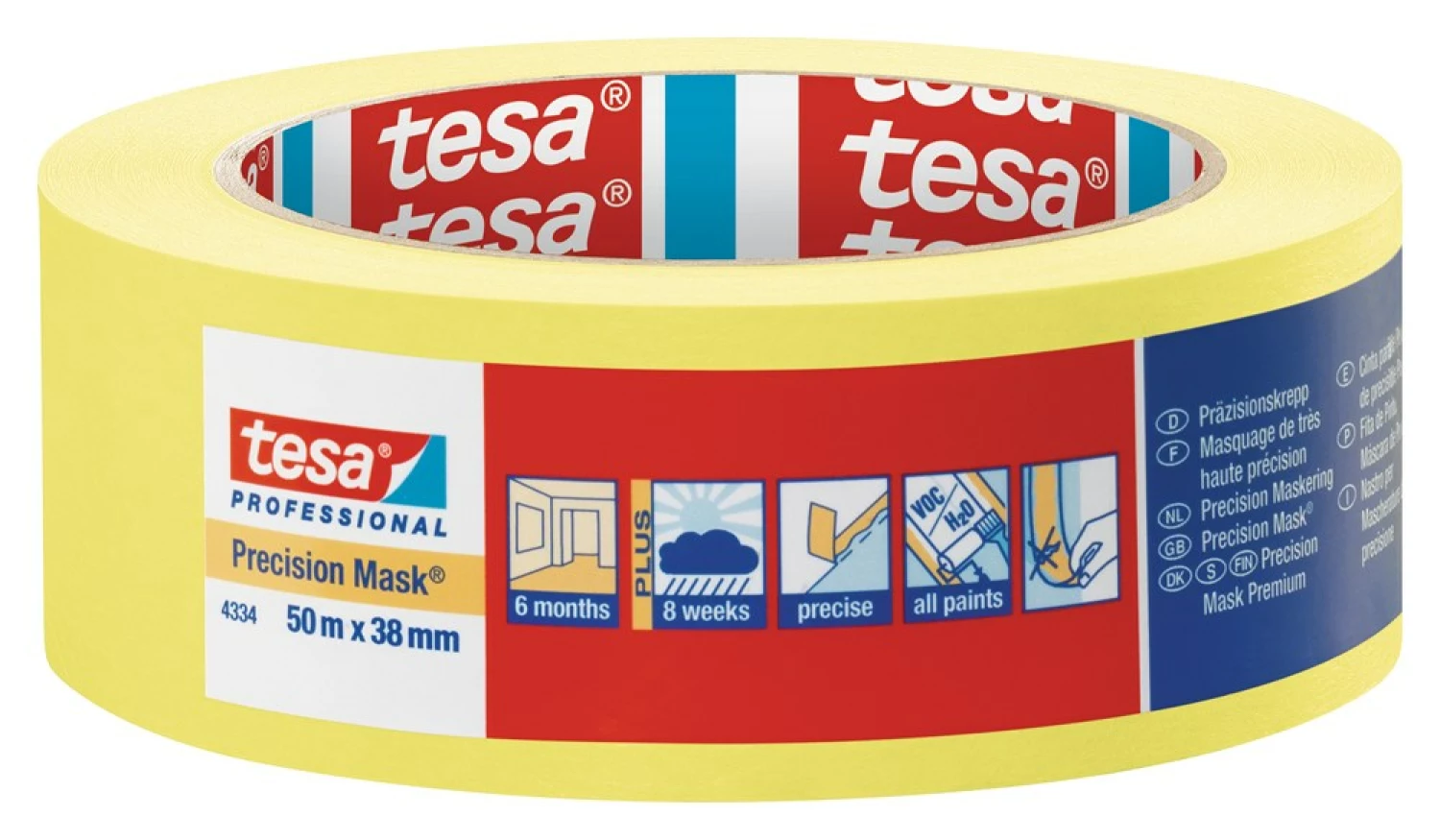 Tesa 4334 Precision Mask Afplaktape - Geel - 38mm x 50m-image