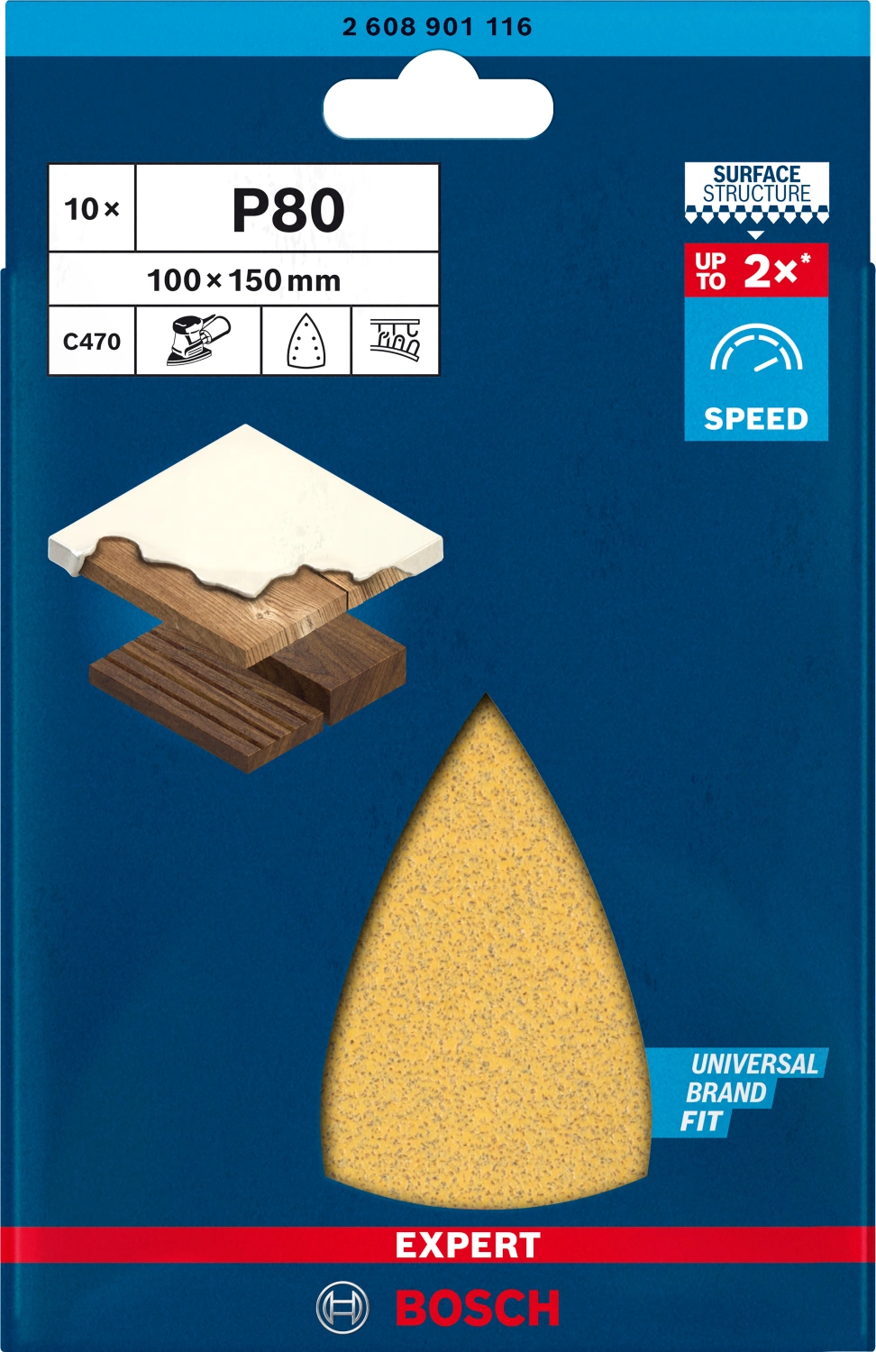 Bosch 2608901116 EXPERT Schuurvel C470 Best for Wood and Paint - 100x150mm - K80 - 7 gaten (10st)-image