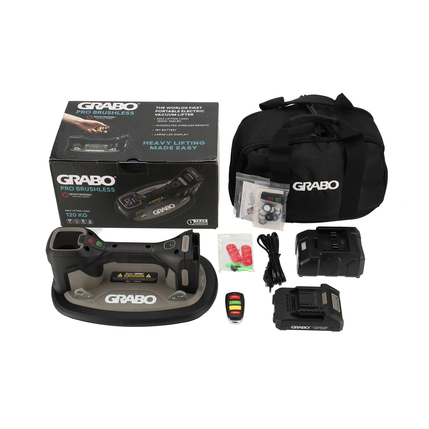 Grabo Pro Brushless Elektrische Vacuüm Tegeldrager Complete set in tas - 120kg-image