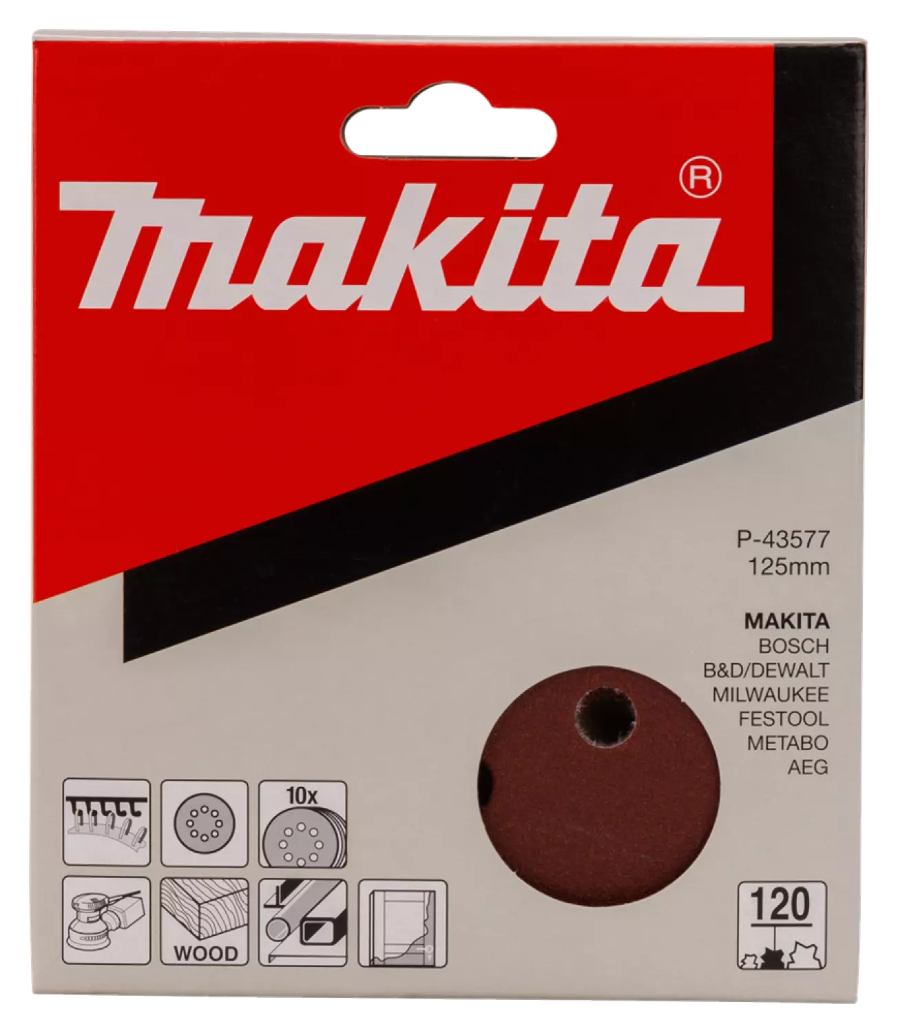 Makita P-43577 Schuurschijf Red - K120 - 125mm (10st)-image