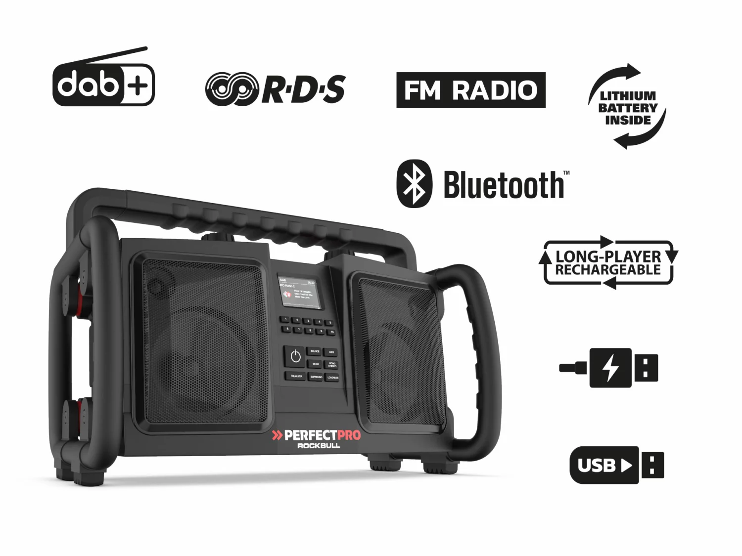 PerfectPro RB2 Rockbull Bouwradio - FM RDS - DAB+ - aux-in - werkt op netstroom & batterij-image