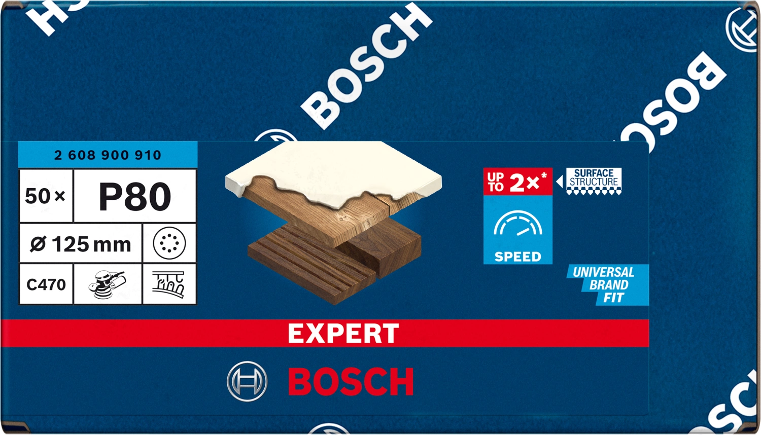 Bosch 2608900910 EXPERT Schuurvel C470 Best for Wood and Paint - 125mm - K80 - 8 gaten (50st)-image