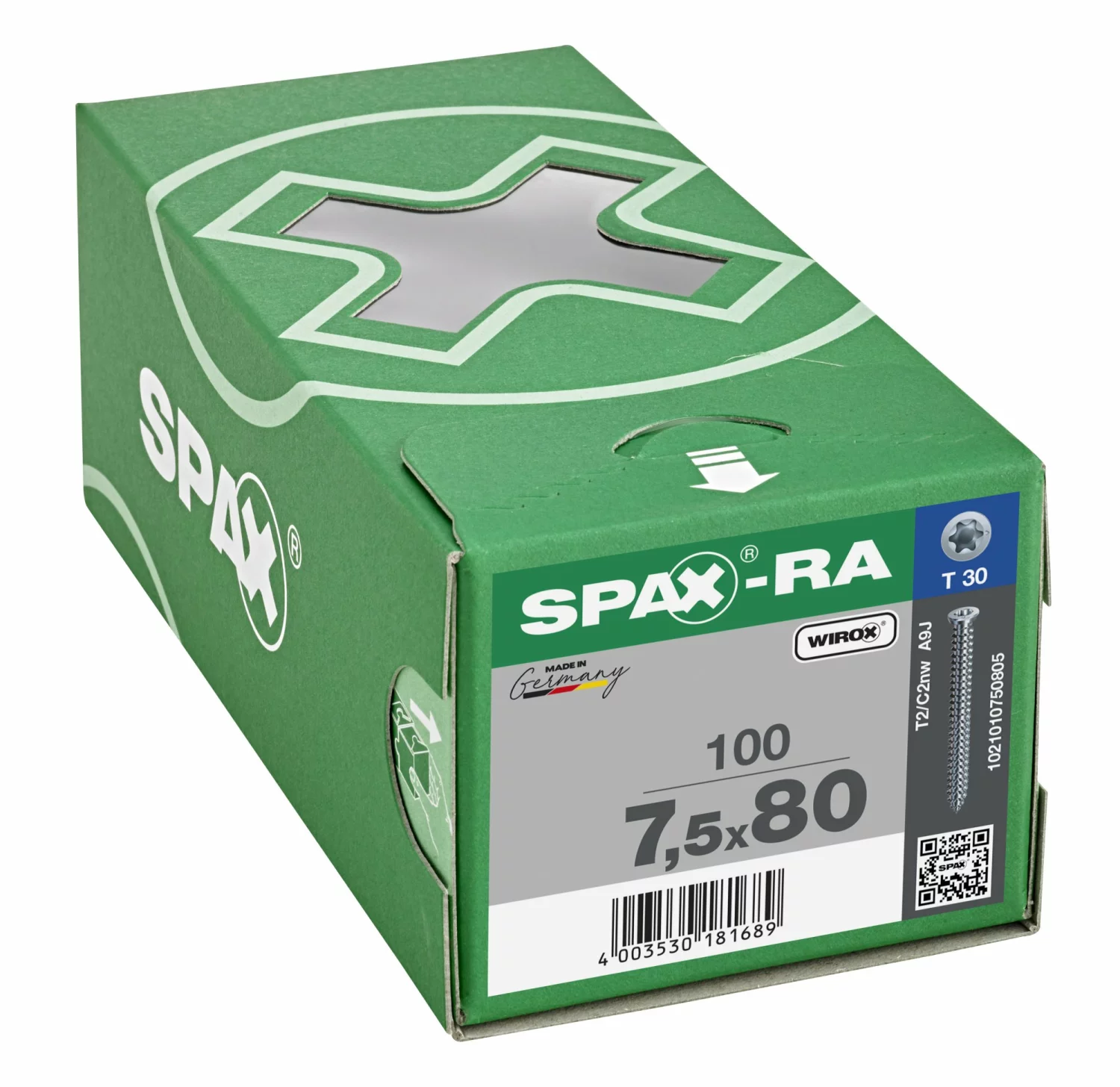 SPAX-Ra 1021010750805 Kozijnschroef, Platverzonken kop, 7.5 x 80, Voldraad, T-STAR plus TX30 - WIROX - 100 stuks-image