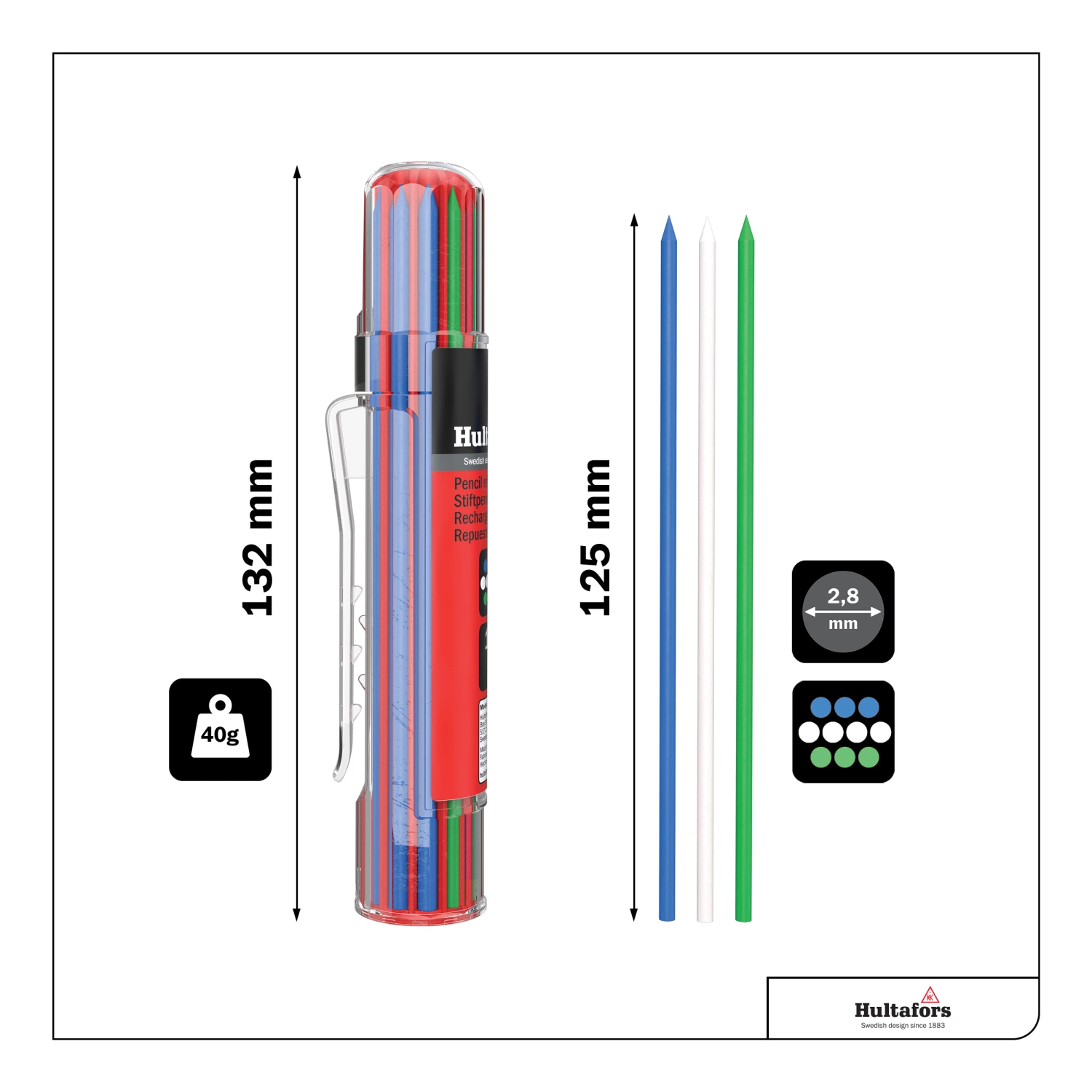 Hultafors HRD-BGW Markeerpotlood navulling (10st) - Blauw, Groen en Wit-image
