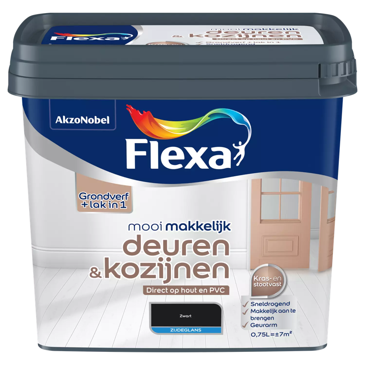 Flexa Mooi Makkelijk Deuren & Kozijnen Zijdeglans - zwart - 0,75L-image