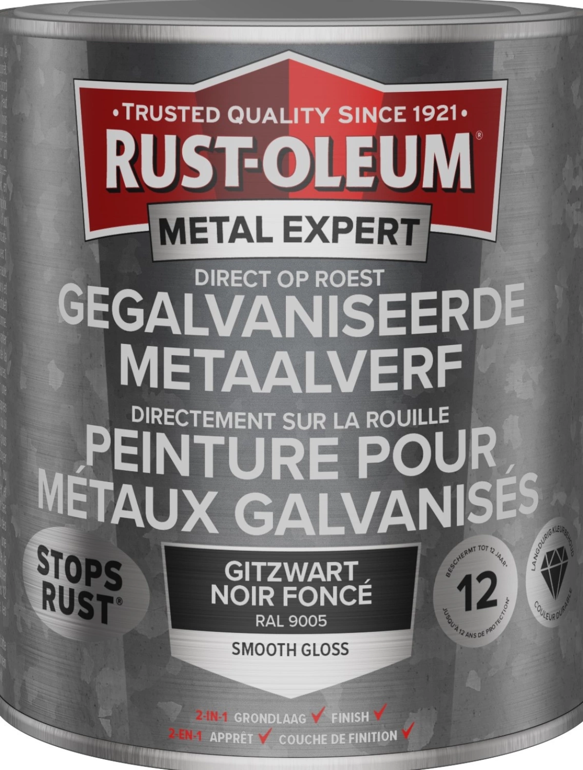 Rust-Oleum Gegalvaniseerde Metaalverf - RAL 9005 gitzwart - 250ml-image