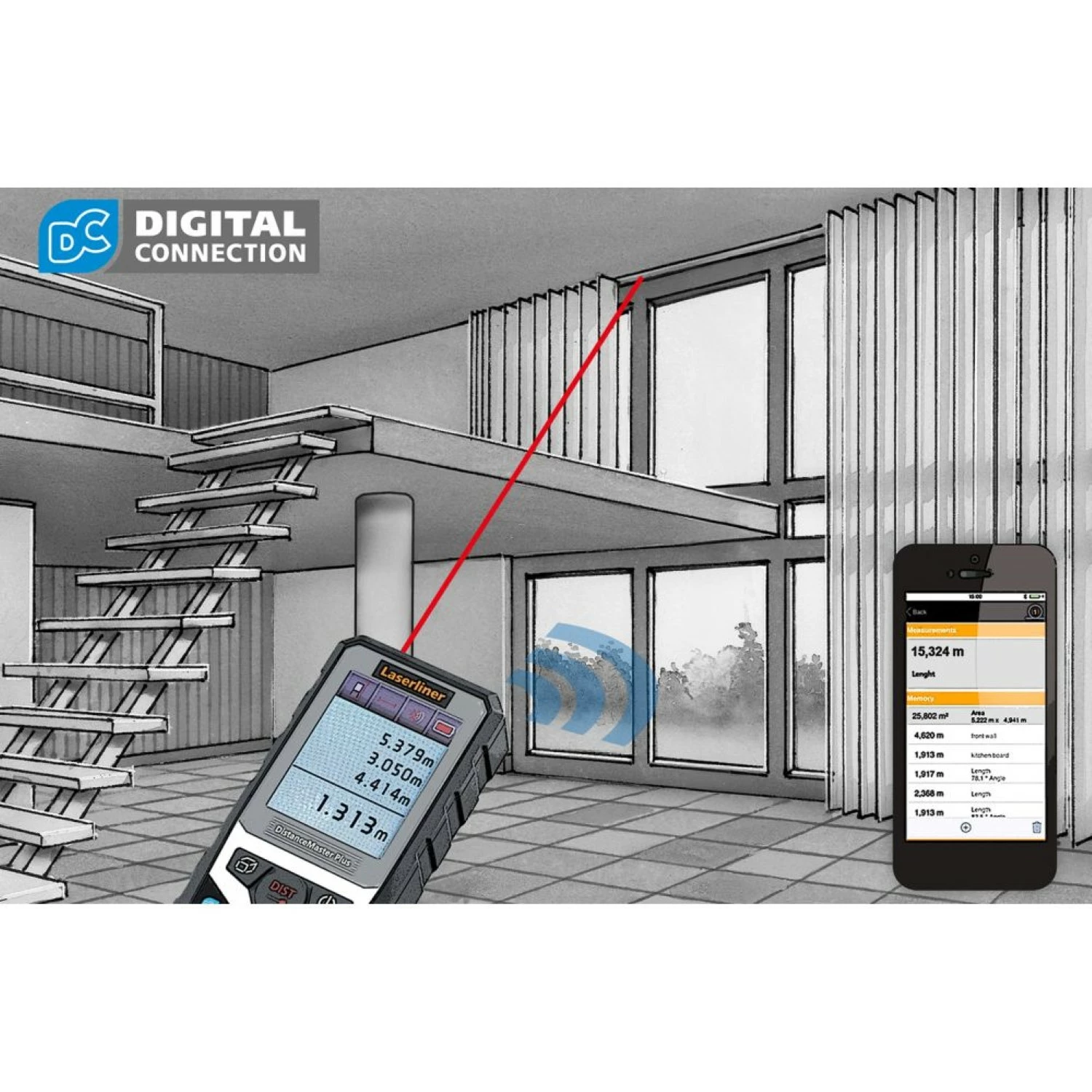 Laserliner DistanceMaster Plus 100 Afstandsmeter - 100m - Bluetooth - IP65-image