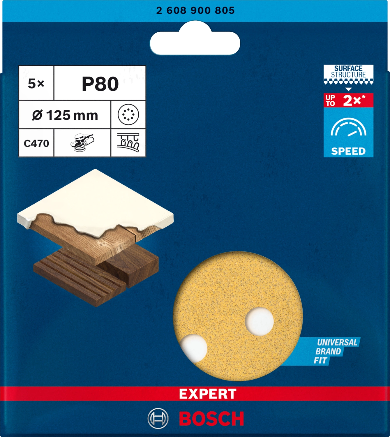 Bosch 2608900805 EXPERT Schuurvel C470 Best for Wood and Paint, diameter 125mm, korrel 80, 8 gaten, 5x-image
