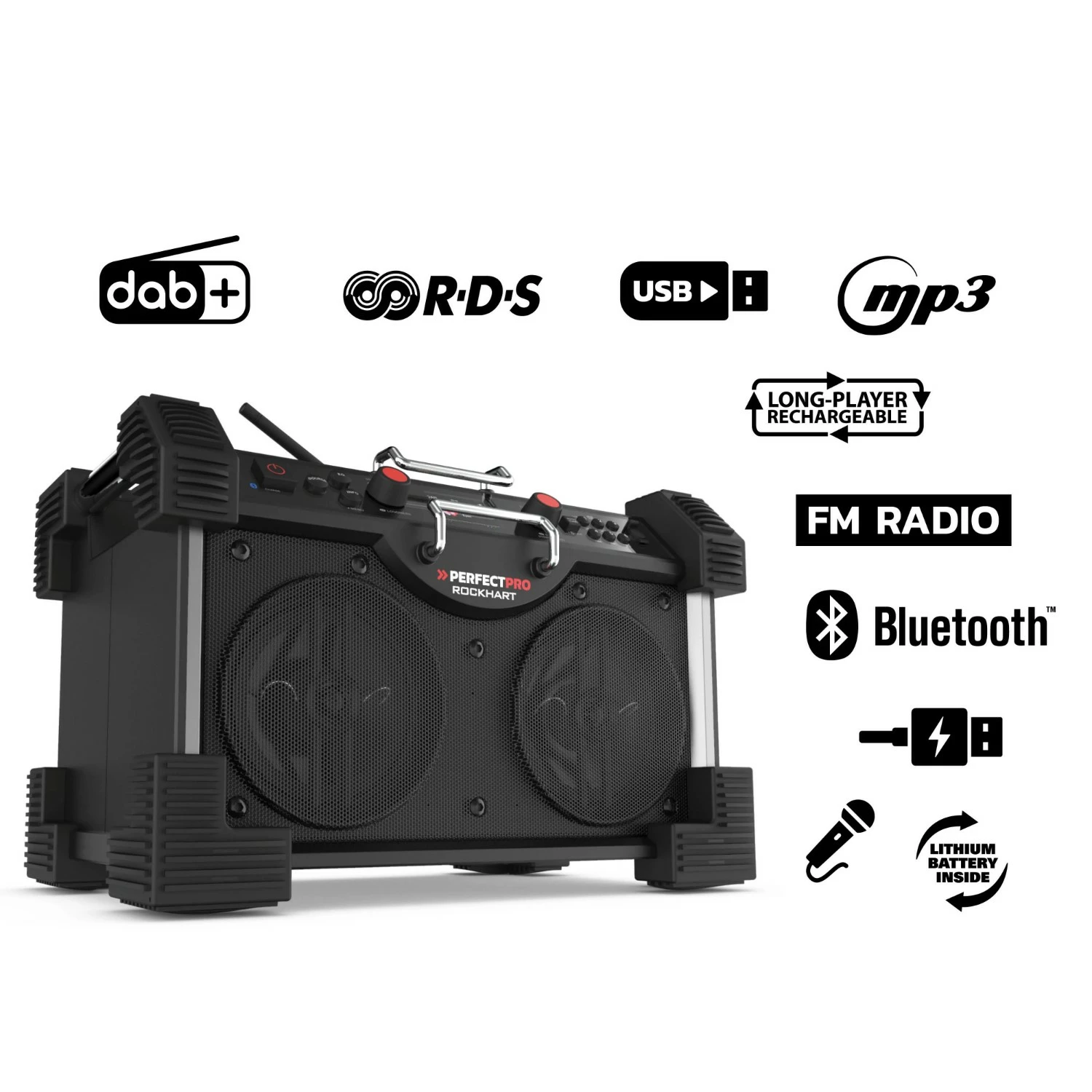 PerfectPro ROCKHART RH4 Bouwradio - FM RDS - DAB+ - Bluetooth - AUX In - Oplaadbaar (ingebouwde Lithium accu)-image