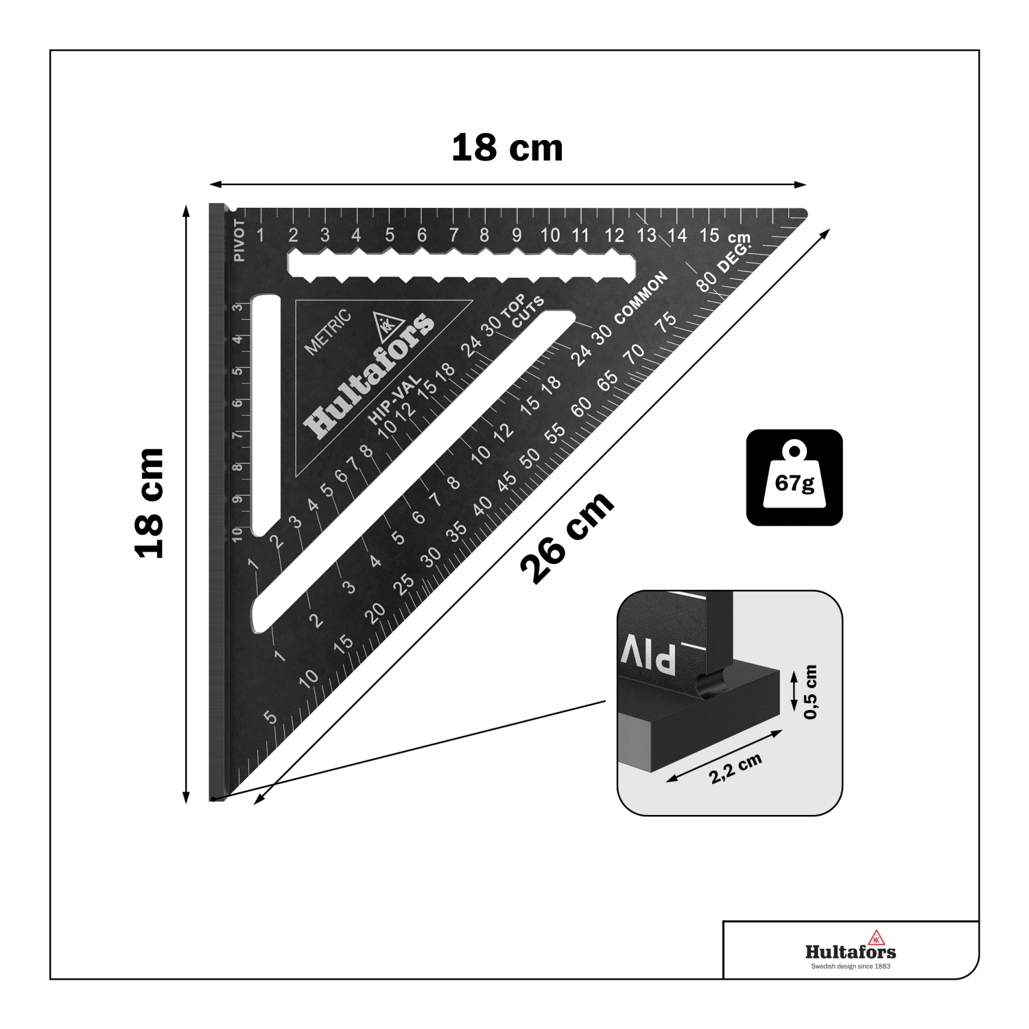 Hultafors MMRS Metric Rafter Square Meetdriehoek - 18 cm-image