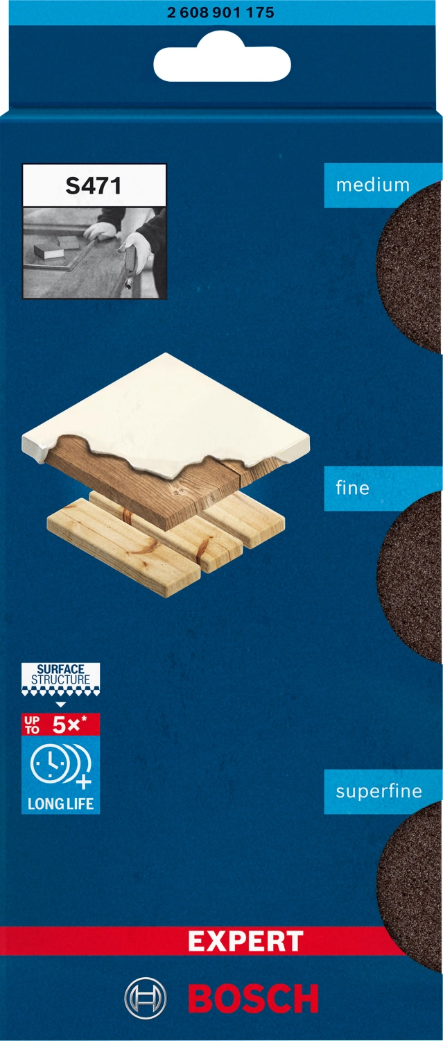 Bosch 2608901175 EXPERT 3-delige schuursponzenset S471, Best for Flats & Edges, 69 x 97 x 26mm-image