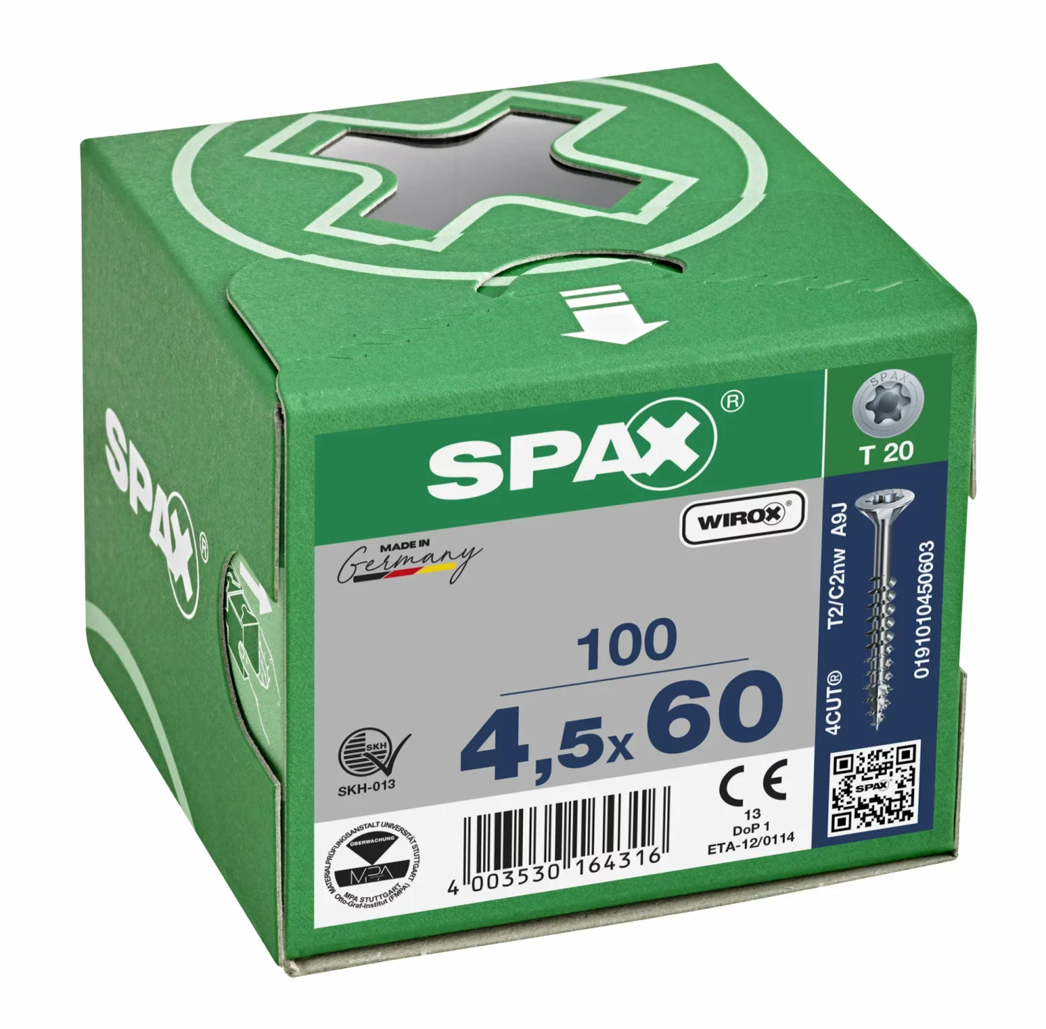 SPAX 191010450603 Universele schroef, Verzonken kop, 4.5 x 60, Deeldraad, T-STAR plus TX20 - WIROX - 100 stuks-image