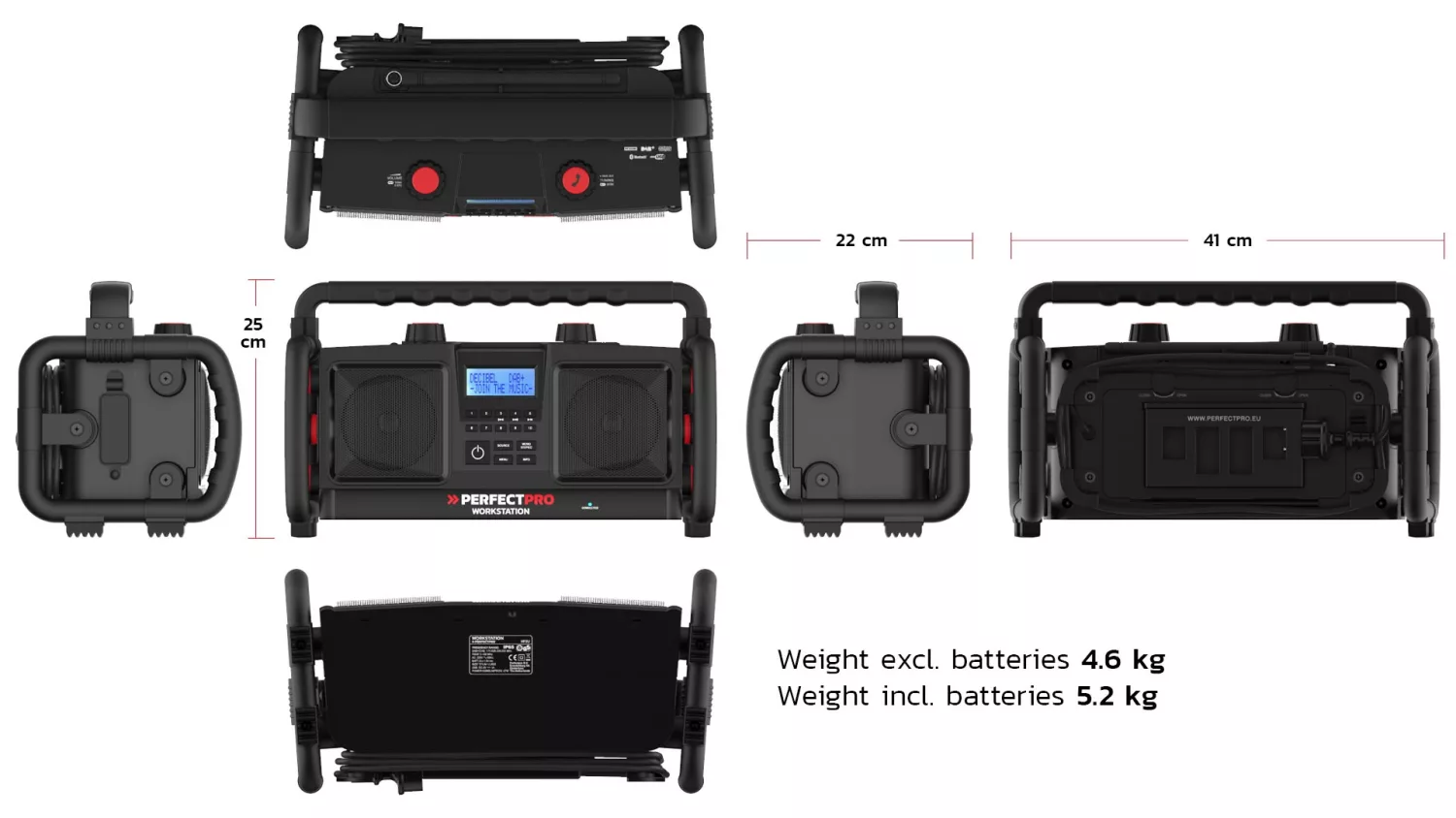 PerfectPro WS3 Workstation 3 Bouwradio - FM RDS - DAB+ - bluetooth - aux-in - werkt op netstroom & batterij-image