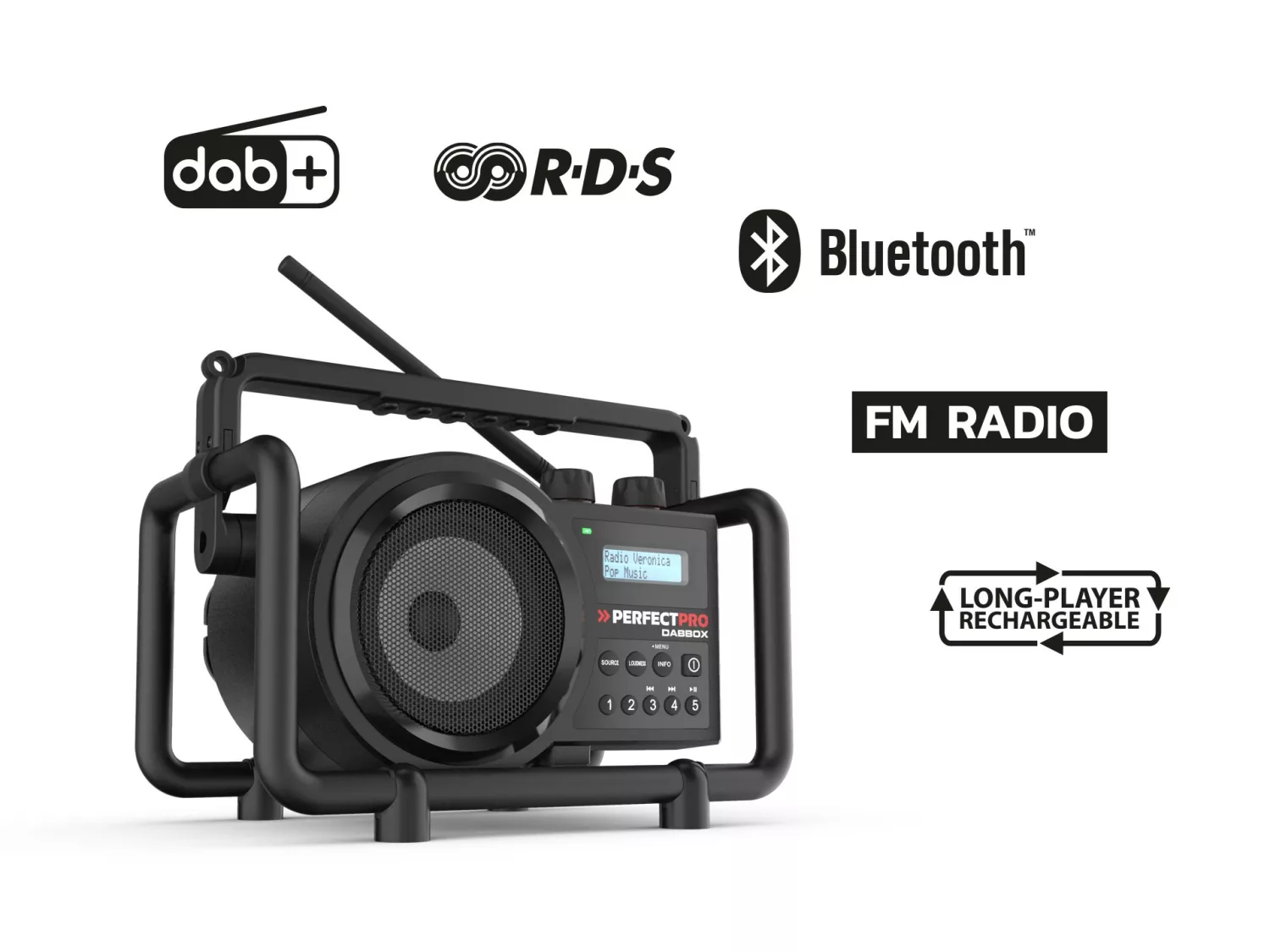 PerfectPro DBX3 DABBOX Bouwradio - FM RDS / DAB+ - AUX-in - bluetooth - werkt op netstroom en batterij