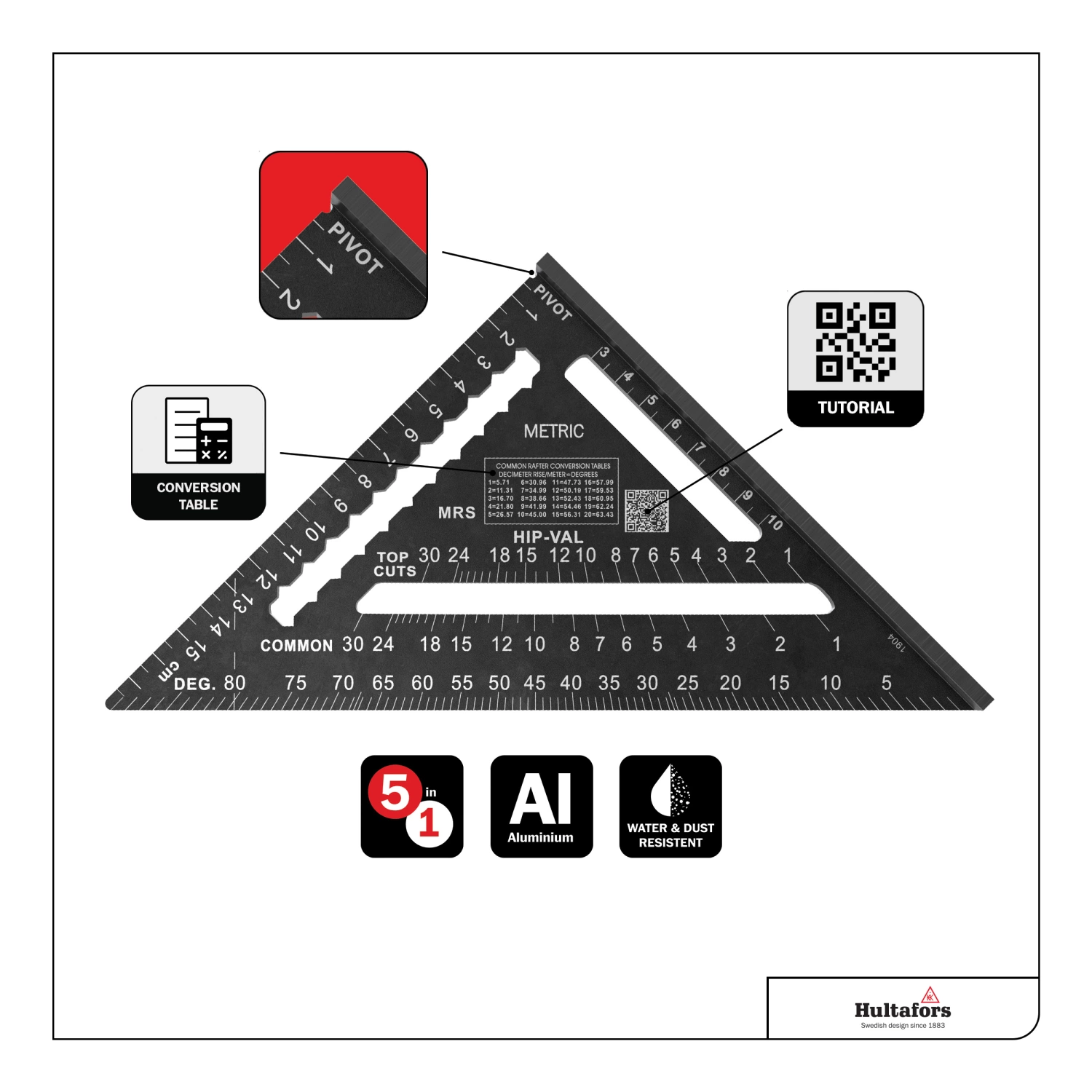 Hultafors MMRS Metric Rafter Square Meetdriehoek - 18 cm-image